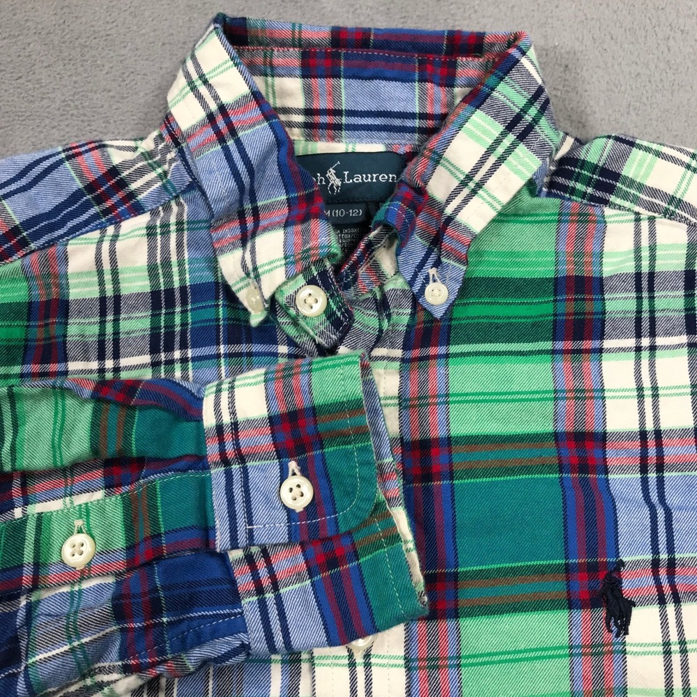 Ralph Lauren Button Down Shirt Kids Boys M 10-12 Multi Color Plaid Long Sleeve